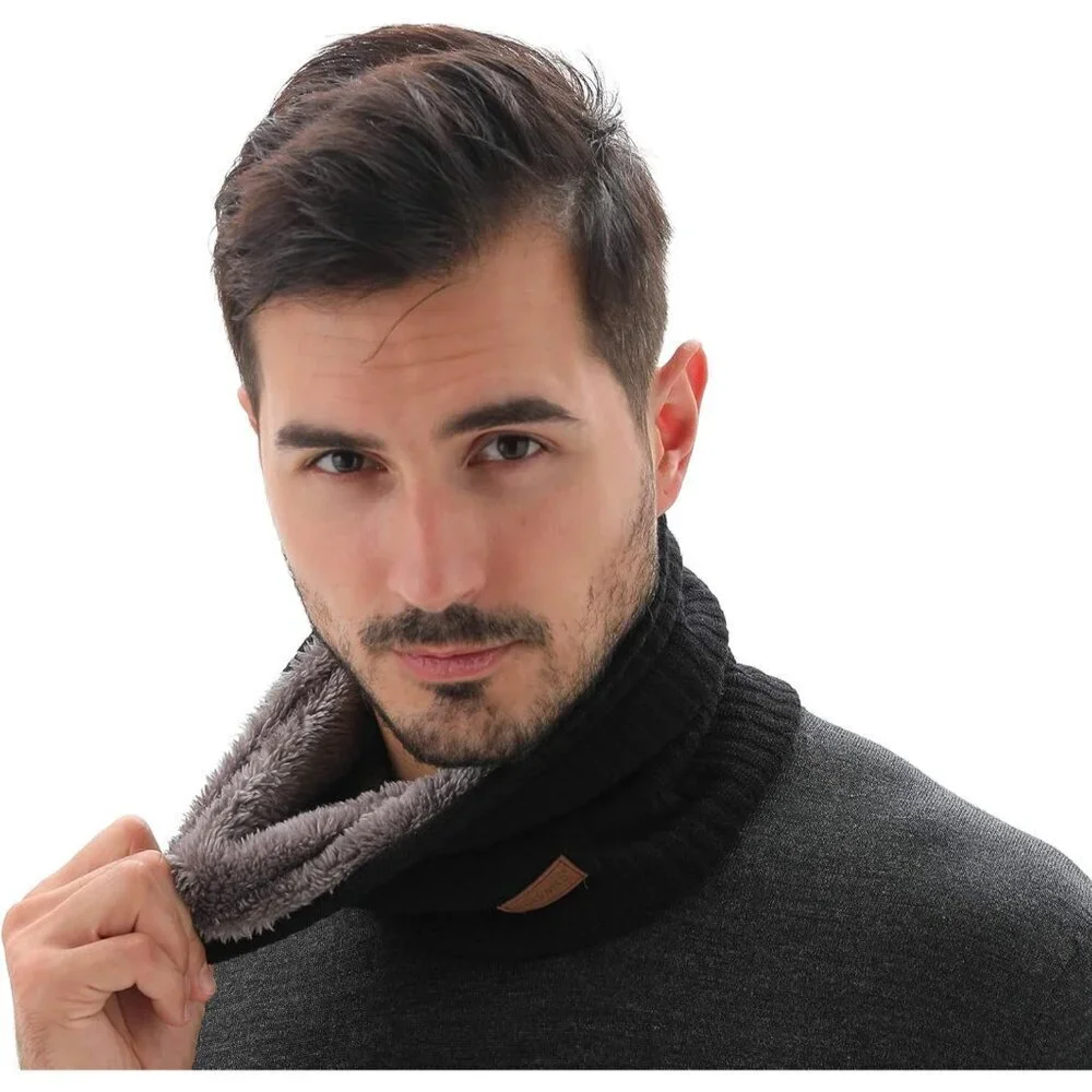 Men's Black 1 Winter Ski Neck Gaiter Face Scarf Fleece Lined Windproof Scarves